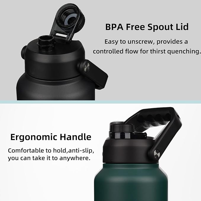 BJPKPK 87oz Insulated Water Bottle, Dishwasher Safe 2/3 Gallon Water Bottle with Ergonomic Handle, BPA Free Leak Proof Water Jug,Stainless Steel Metal Flasks with Anti-slip Bottom,Navy Blue