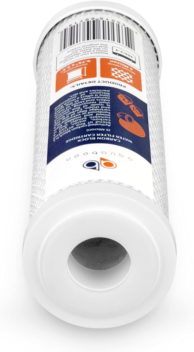 Aquaboon 5 Micron 10 x 2.5 Carbon Block Water Filter Cartridge CTO Whole House Water Filter Replacement Compatible with WHKF-WHWC, FXWTC, 2-PACK - AquaVibe