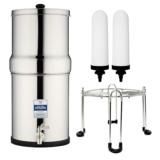 Survivor Filter Ultra Gravity Water Filter System - Stainless Steel Countertop Gravity Fed Water Filter with Stand, 2.25 Gallon, for Home and Outdoors - Removes Bacteria, Viruses, and Parasites