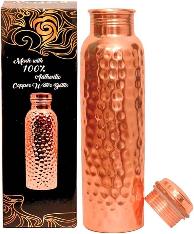 Copper Water Bottle - 34oz - Handcrafted Ayurvedic 100% Pure Copper Water Bottle for Drinking |Men & Women| Leak-Proof Lid BPA Free Non-Insulated & Eco Friendly with Premium Quality for Sport & Travel