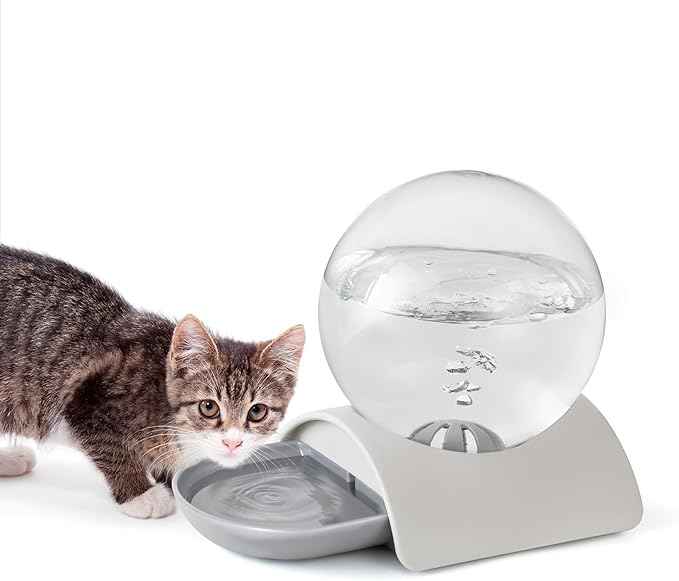 Pet Water Dispenser, 2.8L Automatic Gravity Cat Water Dispenser for Cats, Dogs & Rabbit, Detachable Cat Dog Water Dish Feeder with Spherical Waterer Bubble, Grey