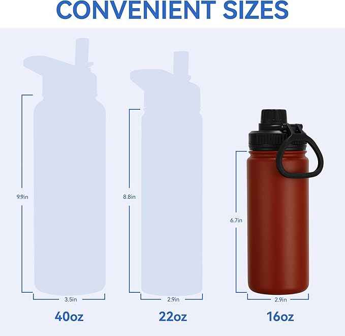 DOMICARE 16 oz Kids Water Bottle for School Stainless Steel Double Wall Vacuum Insulated Water Bottle with Straw lids & Spout Lid, Leakproof BPA Free (Red,4)