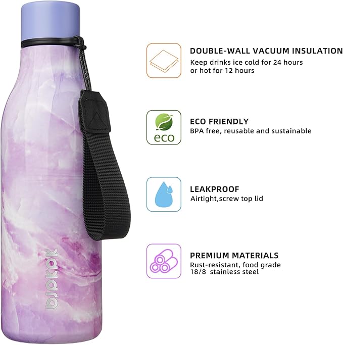 BJPKPK Insulated Water Bottles, 18 oz Stainless Steel Metal Water Bottle with Strap, BPA Free Leak Proof Jugs, Mugs, Flasks, Reusable Thermal Flasks for Sports & Travel, Dawn