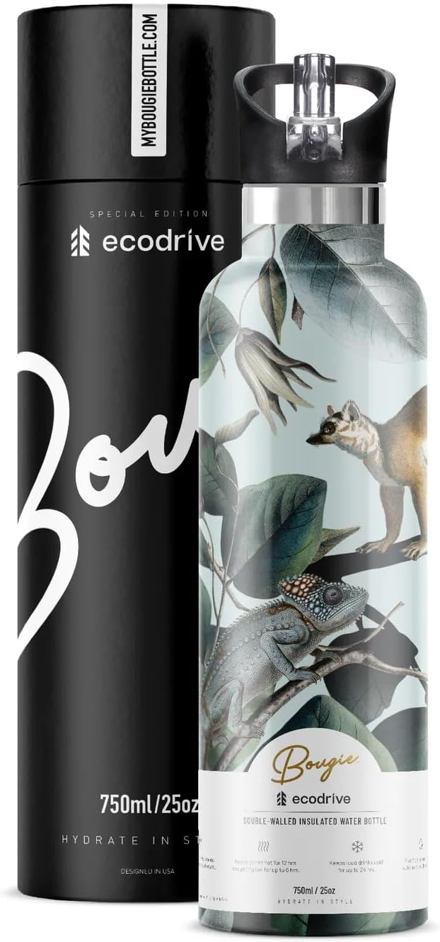 Bougie Ecodrive Insulated Water Bottle, Gift Tube, 25-Ounces, Stainless Steel, Multicolor, Kitchen Décor