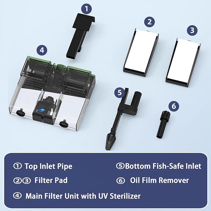 Aquarium Filter Hang on Fish Tank Filters Adjustable Ultra-Quiet Powerful U-V Fish Tank Filter for Aquariums Up to 45 Gal, Green Clean Machine