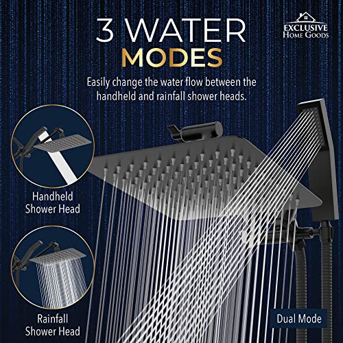 All Metal Shower Head 8" Dual Square Shower Head With Handheld Wand 71in Hose Set