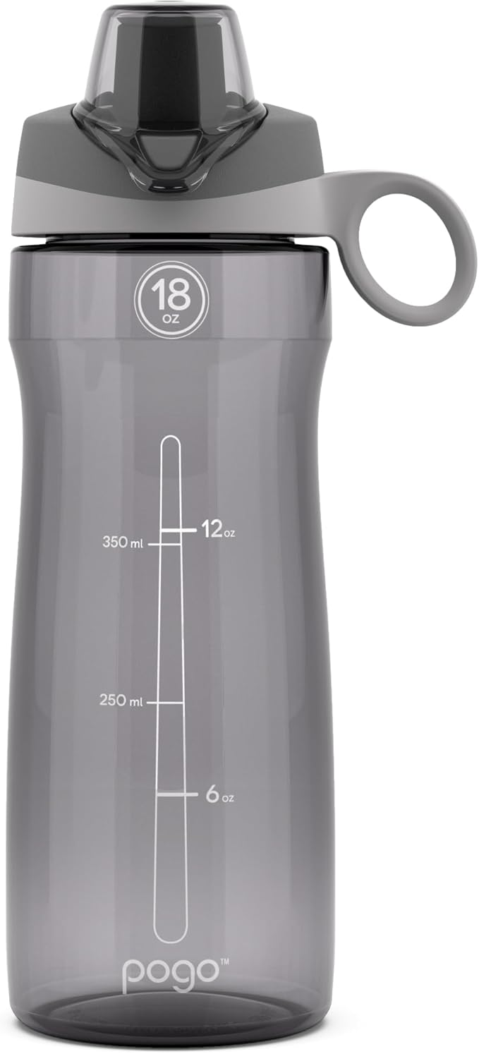 Pogo BPA-Free Tritan Plastic Water Bottle with Chug Lid, 18 Oz, Grey