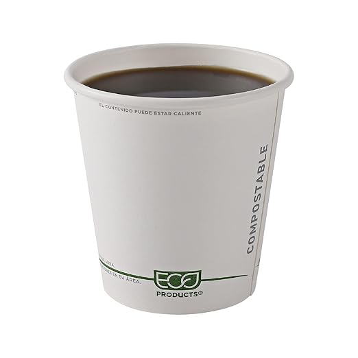 ECO PRODUCTS Compostable Disposable GreenStripe 10oz Coffee Cups, Case of 1000, White Single Wall Hot Paper Cup, Plant Based PLA Lining, Biodegradable