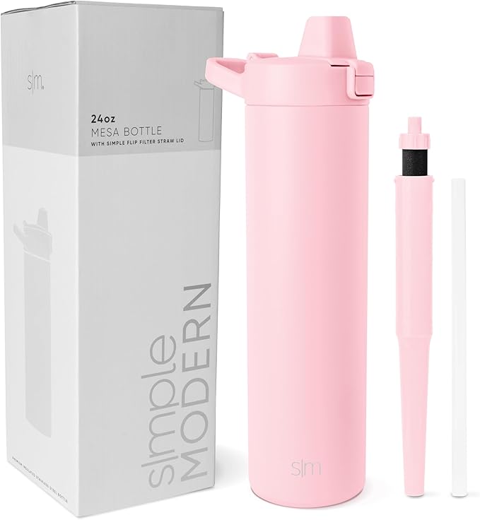 Simple Modern Filtered Water Bottle | Insulated Stainless-Steel Carbon Filter Travel Water Bottles | Reusable for Clean Drinking Water On The Go | 24oz, Blush