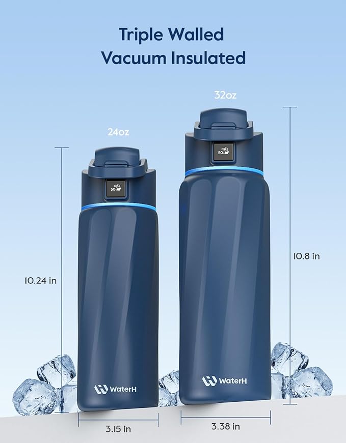 BOOST Smart Water Bottle with Reminder & Tracker, Double Wall Vacuum Insulated Bottles Stainless Steel, 32oz BPA-Free Wide Mouth for Gym, Office, School, Ideal Gift for Christmas, New Year