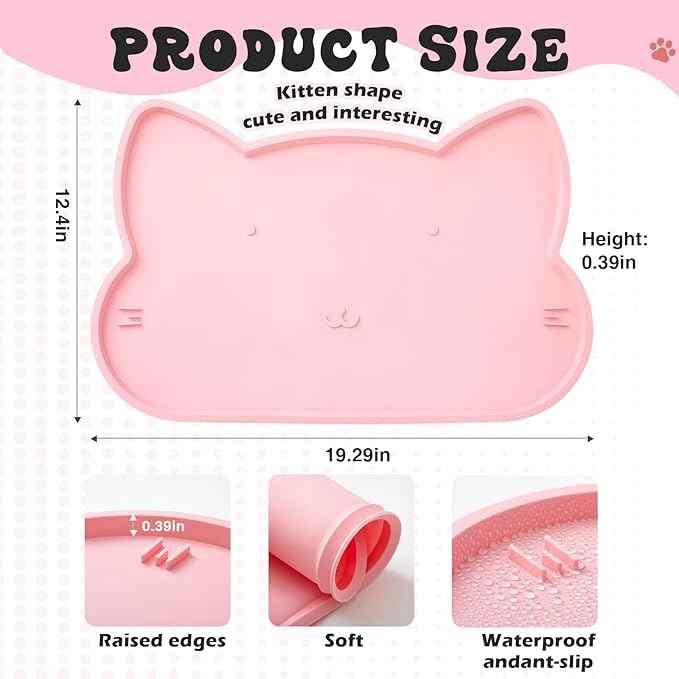 Pink Cat Food and Water Bowl and Non-Slip Silicone Mat Set Stainless Steel Food Bowl with 18.6oz Large Capacity Water Dispenser for Cats and Small Dogs
