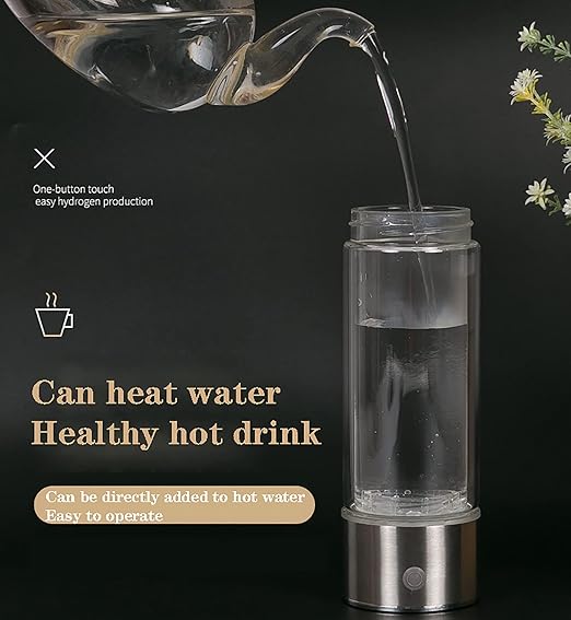 Hydrogen Water Generator, 2-in-1 USB Rechargeable Glass Hydrogen Water Generator Bottle, High-Concentration Up to 1300-1600ppb, for Sport Home Travel Picnic