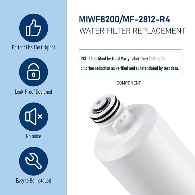MIWF8200 Water Filter, Compatible with Midea® MIWF8200/MF-2812-R4 Water Filter, Midea® MRF29D3AST, MRF29D6AST, MRF29D9BST Refrigerator Models (1 Pack)
