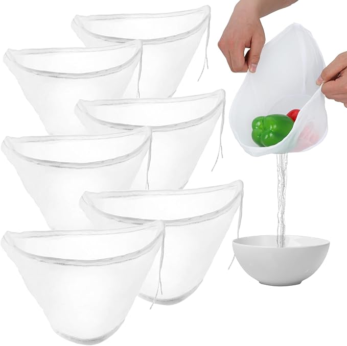 6pcs Bowl-Shaped Nylon Nut Milk Bag Organic Cotton Cheesecloth Bags Reusable Straining Fine Mesh Food Strainer Bag Cloth Strainer For Juicing Almond Milk Tea Greek Yogurt (Small Medium Large)