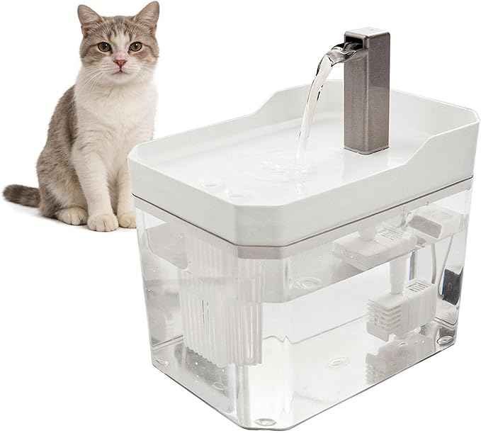 Plastic Cat Water Fountains Transparent and Visible Tank,50.7Oz/1.5L Cat and Dog Drinking Bowl Water Foutain Indoor Easy to Clean Small Pet Water Fountain with Quiet Pump White