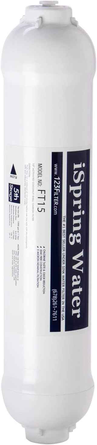 iSpring F7-GAC Reverse Osmosis Water Filter Replacement Cartridge Pack (7 Count) + iSpring FT15 Post Carbon Water Filter