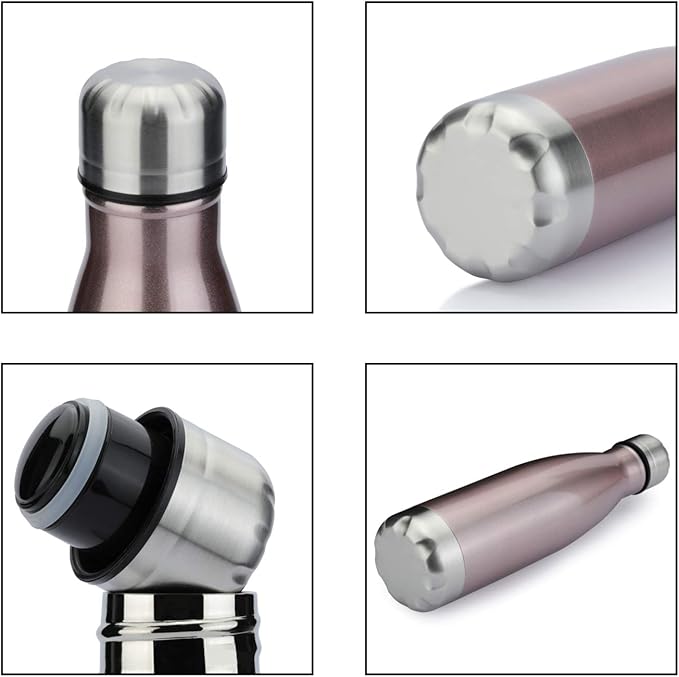 MEWAY 17oz Sport Water Bottle 8 Pack Vacuum Insulated Stainless Steel Leak-Proof Double Wall Cola Shape Water Bottle,Keep Drinks Hot & Cold (Rose Gold,8 Pack)