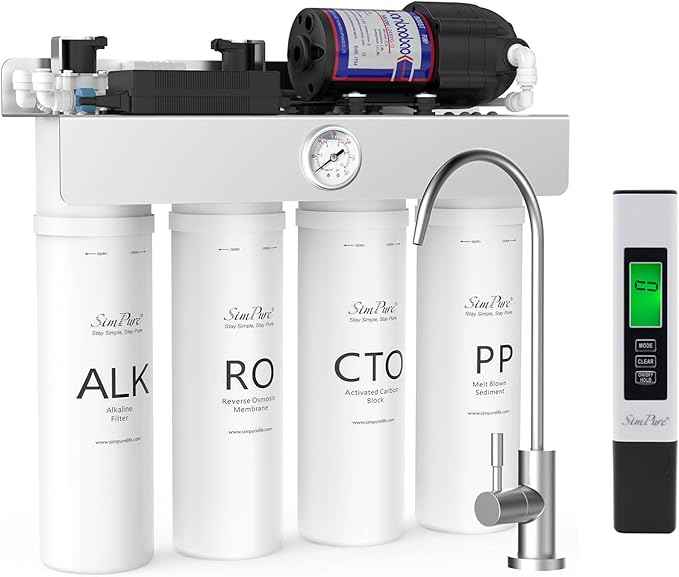 SimPure Alkaline Reverse Osmosis System, NSF/ANSI 58 Certified, Tankless RO Water Filter System 400 GPD, pH+ Remineralization Water Filtration Under Sink Comes with TDS Meter Digital Water Tester