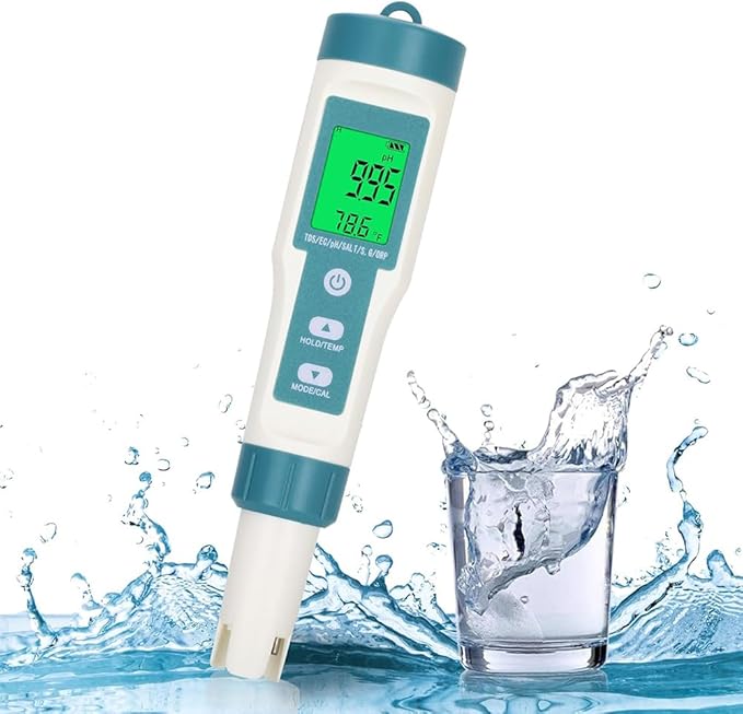 Professional Water Quality Tester, 7-in-1 PH, TDS, Temperature, EC, Salinity, SG, ORP Meter, Waterproof Smart Digital Monitor, for Drinking Water, Swimming Pool, Aquariums
