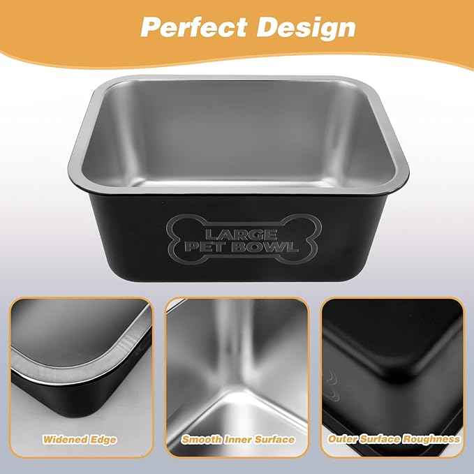 3 Gallons Large Dog Water Bowl, Stainless Steel Metal Dog Bowls, Large Capacity Pet Food Bowl Water Dish for Indoor and Outdoor Universal for Medium to Giant Dogs Black