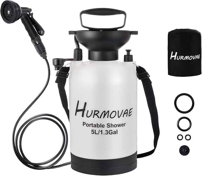 1.3 Gallon/5L Portable Shower–10 Spray Modes, Nylon Insulated Sleeve & No Electric Needed, Beach Shower for Surfing, Travel & Hiking, Portable Water Sprayer, White