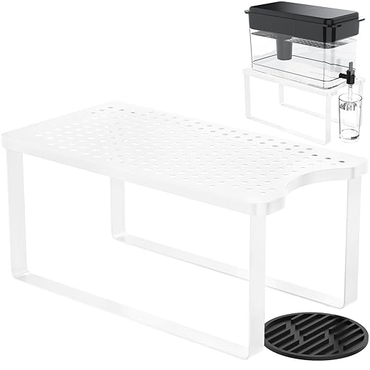Water Filter Dispenser Stand with Drip Tray - 7.9''W x 14.9''D x 7''H, Metal Stand Designed for Brita Water Filter, Compatible with ZeroWater, PUR, Waterdrop etc - White