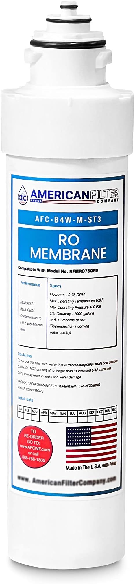 American Filter Company® Model # AFC-B4W-M-ST3 Water Filters, Compatible with Brio NFMRO75GPD 1Pk - AFC-B4W-M-ST3-1P