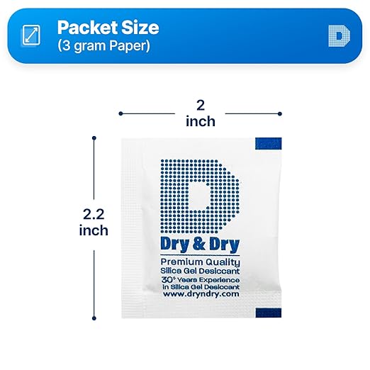 Dry & Dry Silica Gel Packets Silica Gel Desiccants - Rechargeable (Food Safe) Silica Gel Packets - White - 50 Packets (3 Gram)