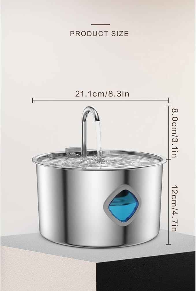 Cat Water Fountain Stainless Steel: 108oz/3.2L Water Fountains for Cats Indoor, Cat Water Fountain, Ultra Quiet, Water Level Window Built (1PC + 10 Filter, X)