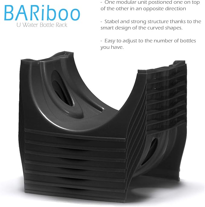 Bariboo Stackable Water Bottle Storage Rack Best Water Jugs 5 Gallon Organizer. Jug Holder for Kitchen, Cabinet and Office Organizing. Reinforced Polypropylene (Black, 4 No Shelf)