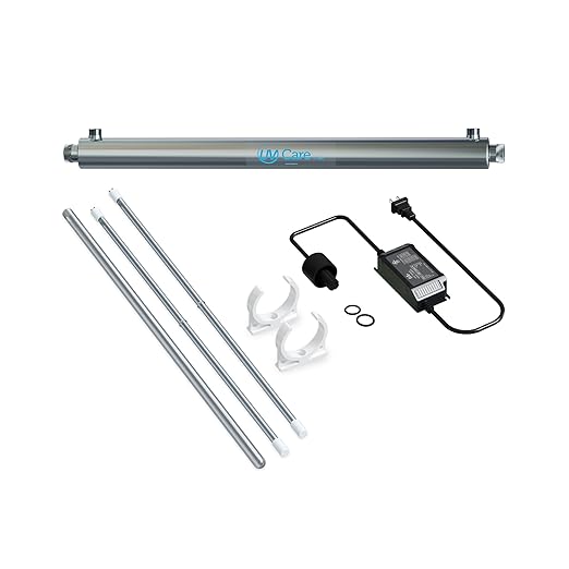 Brio UVS8 UV Ultraviolet Light Water Treatment System for Whole House, 30W, 8 GPM, 110V, 35.8" L x 2.5" D, 8000 Hrs., Includes Extra UV Lamp, UL Listed Ballast
