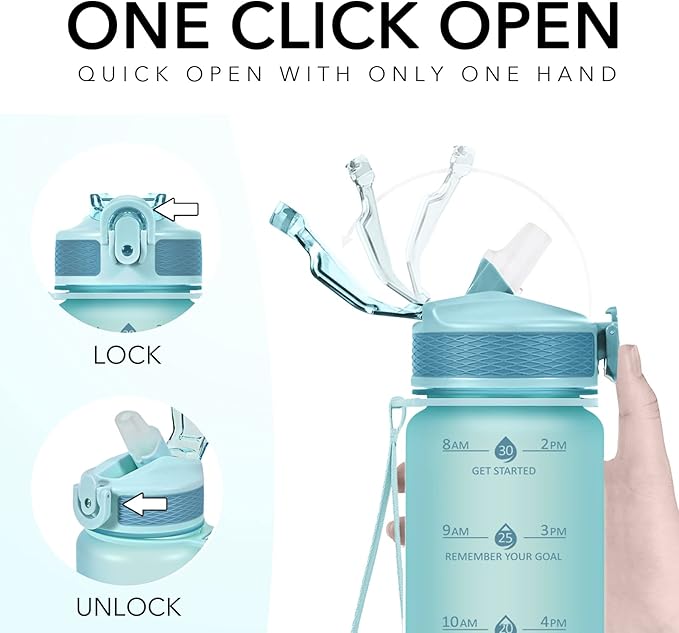 Hyeta 32oz Water Bottles with Straw - Stay Motivated and Hydrated with Convenient Times to Drink Markings, Durable, Leak-proof