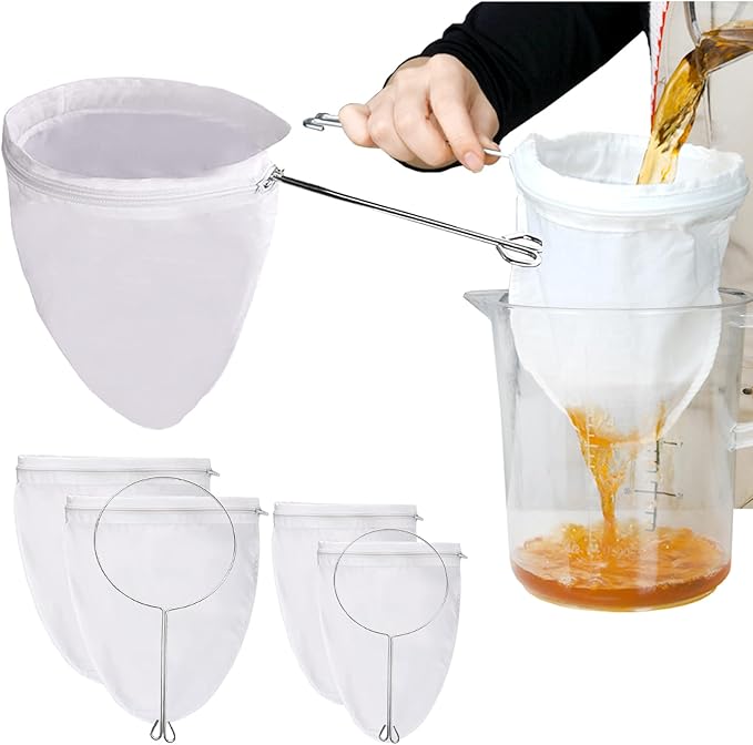 4 PCS Extra Fine Mesh Strainer Bags with Handle, Reusable Thai Tea Strainer, Cheesecloth for Straining NutMilk Coffee Milk Juices Honey Wine Oil Yogurt (2 Medium & 2 Small)