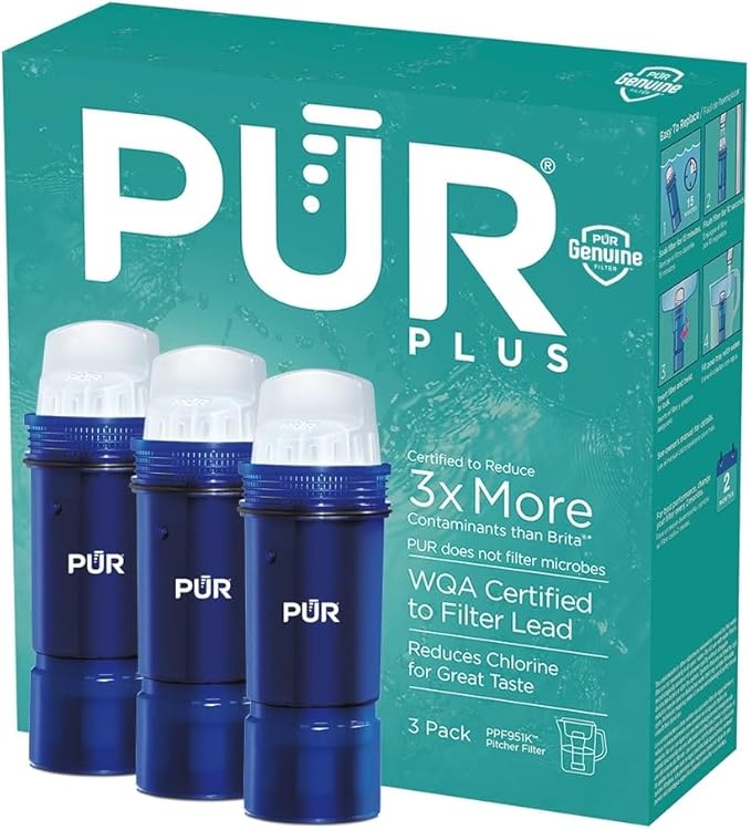 PUR Plus Water Filter Replacement for Pitchers & Dispensers, 6-Month Supply, 3 Count, Blue (PPF951K3)