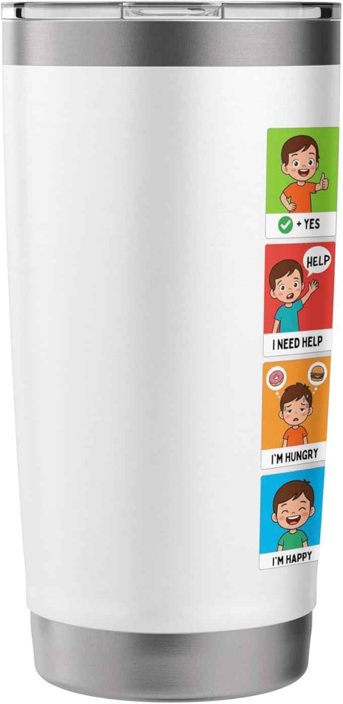 Autism ACC Communication Non Verbal Visual Aid Autistic Kids Stainless Steel Insulated Tumbler