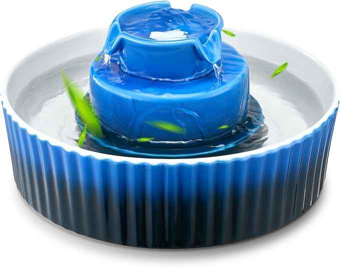 Ceramic Cat Water Fountain, VEVOR 2.1L/71oz Cupcake Pet Fountain Cat Water Bowl, Porcelain Water Dispenser, Ultra-Quiet Pump, 360° Drinking Area & Multi-Layer Filtration, for Cats and Dogs (Blue)