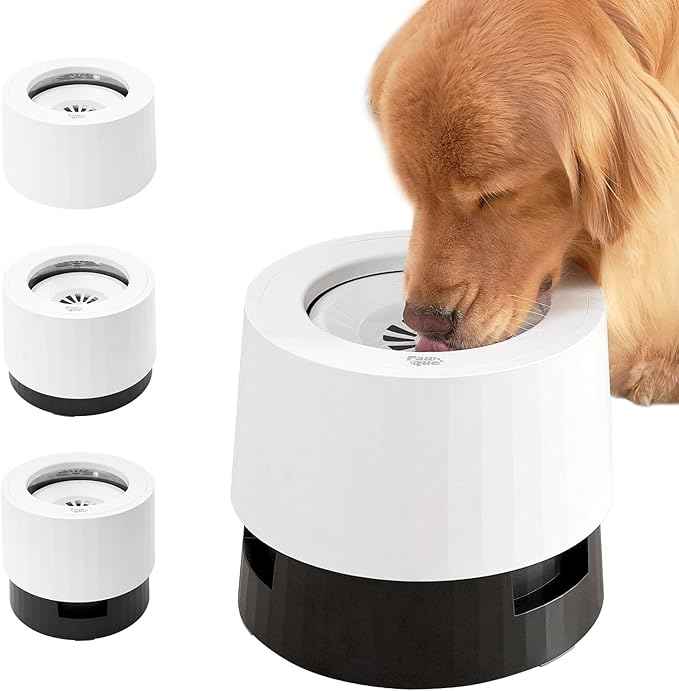 Pawque Raised 95oz Slow Drinking Dog Water Bowl No Spill for Medium Large Breed, Single Elevated Stainless Steel Water Bowl with Floating Disc, Stable Sturdy Base and Snap on Adjustable Height Stand