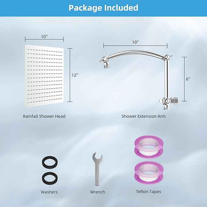 Hibbent All Metal cUPC Certified Rain Shower Head, 12'' High Pressure Rainfall Showerhead with 16" Shower Head Extension Arm, Solid Brass Adjustable Shower Arm Extender, fixed Showerheads, Chrome
