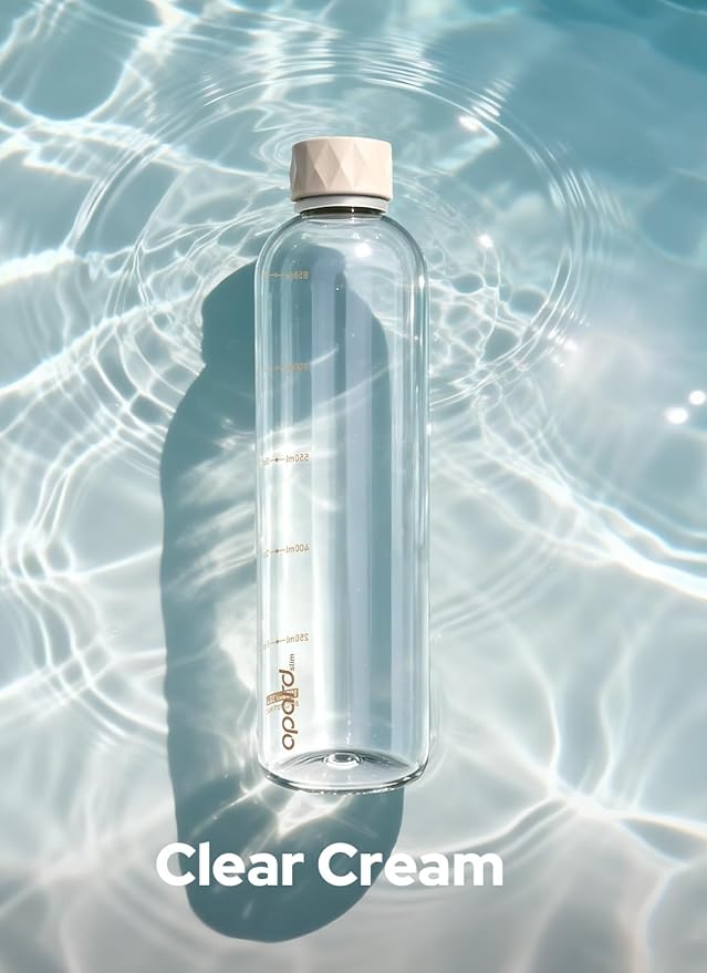 Opard Slim Pro Water Bottle 32oz, Plastic Water Bottle BPA-Free, Facetted Rubberized Grip-Texture Monocap, Leakproof Screw Top, Clear Cream, Reusable for Travel School Sport Gym Hiking