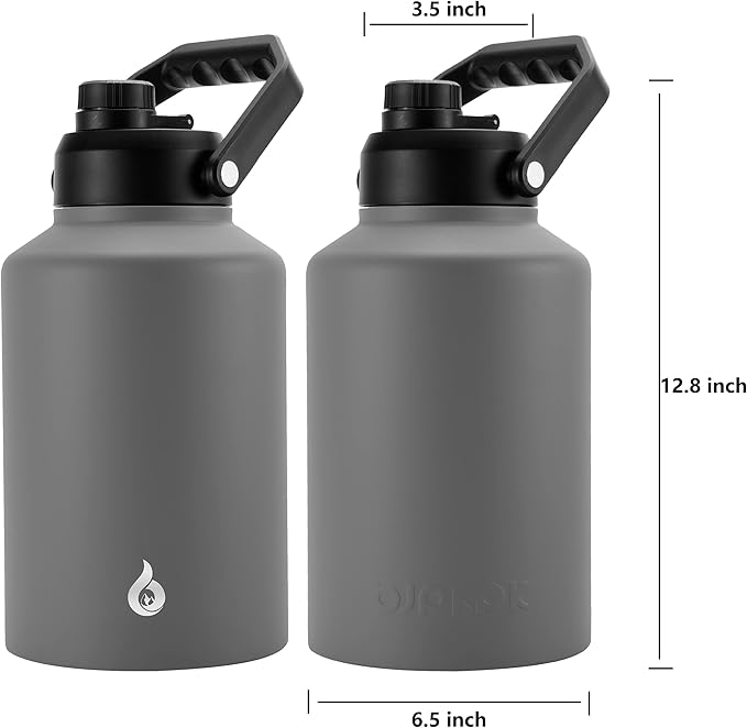 BJPKPK One Gallon(128 oz) Insulated Water Bottle, Dishwasher Safe Stainless Steel Jug, BPA Free Jug with Ergonomic Handle & Anti-slip Bottom, Large Water Bottle, Grey
