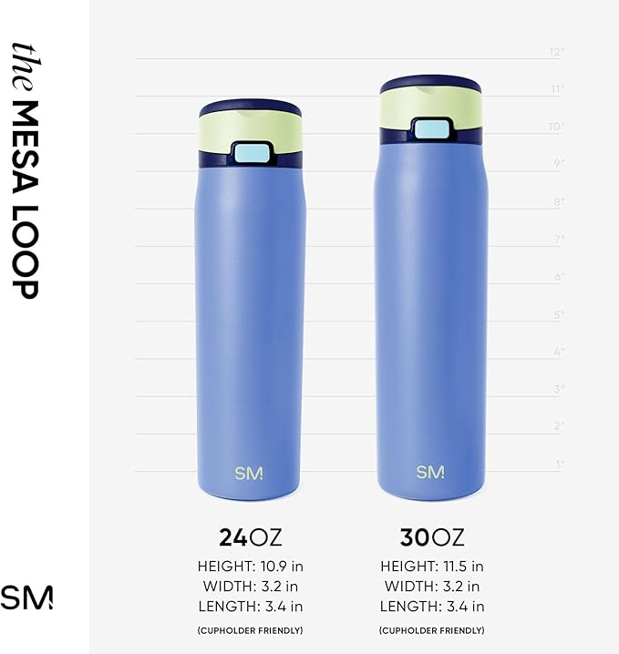 Simple Modern Mesa Loop Water Bottle with Covered Straw and Handle | 24oz Cup Holder Friendly Insulated Stainless Steel Bottles for Travel, Sports and School | Neptune