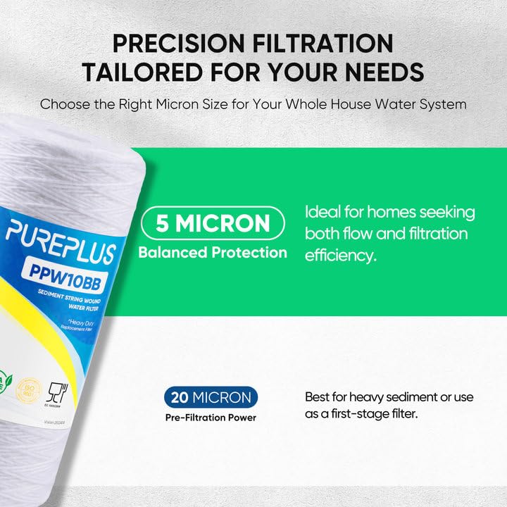 5 Micron 10 x 4.5 Whole House String Wound Sediment Filter for Well Water (3 Count)