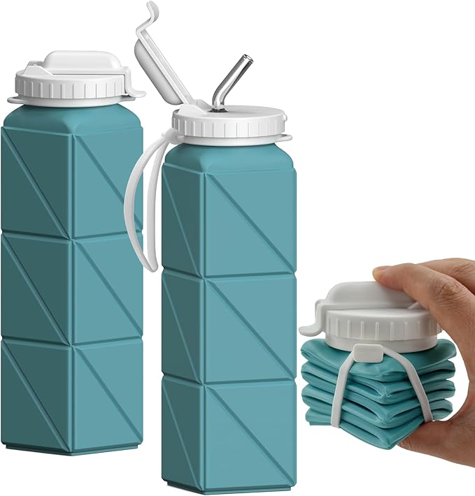 BEAUTAIL Collapsible Water Bottles with Straw 20.6oz, Silicone Foldable Portable Water Bottle, BPA-Free, Leakproof Reusable for Travel Camping Hiking Cycling Yoga Sports, 1 Pack (Blue)
