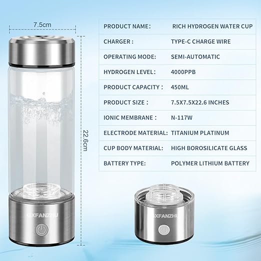 Hydrogen Water Bottles,Hydrogen Water Bottle Generator,4000PPB in 3Min, SPE PEM Tech, Portable 16OZ, Rechargeable Hydrogen Water Bottle for Travel, Home, Office – Gift for Family & Friends