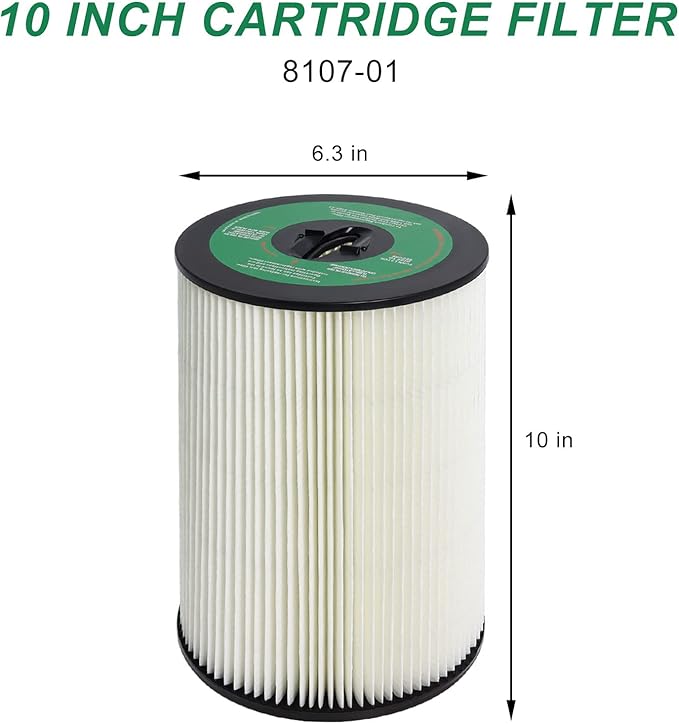 8107-01 Central Vacuum Cleaner Filter Replacement Compatible with Dirt Devil/Titan, 10 Inch Cartridge Filter Compatible with Vacuflo FC610 FC1550 Royal CS1200 - AquaVibe