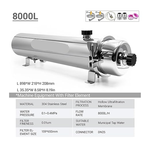 Whole House High Flow UF System Water Purifier 1000L,0.01μm Stainless Steel Mineral Filter(8000L)