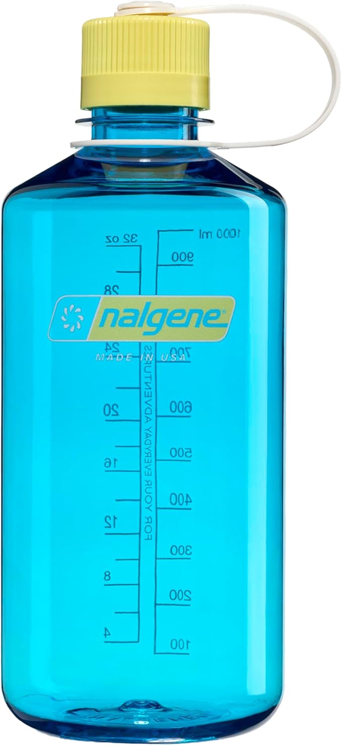 Nalgene 32 oz Narrow Mouth Water Bottle | BPA-Free, Durable & Leak Proof, Lightweight for Gym & Office – Thrill & Motion, Blue Atoll w/Endive