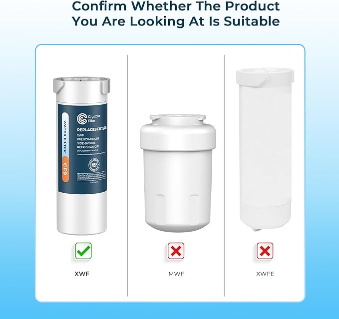 Crystala Filters XWF Replacement for GE XWF Refrigerator Water Filter Pack of 2 (Not XWFE)