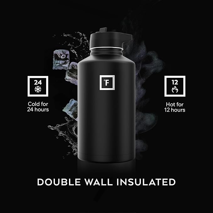 IRON °FLASK Camping & Hiking Hydration Flask with Straw, Wide Mouth Insulated Stainless Steel Sports Water Bottle - 64 oz Dark Rainbow