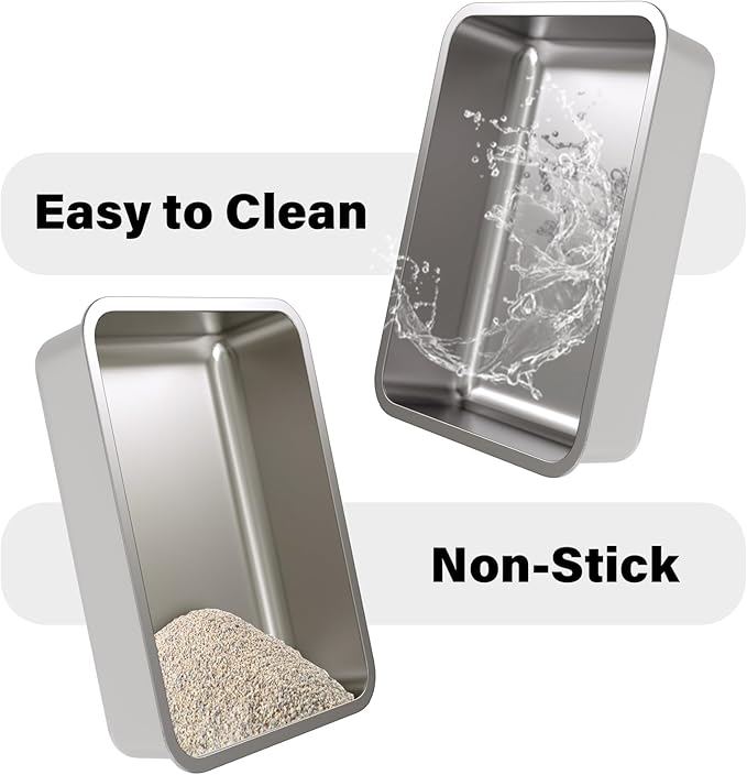 Stainless Steel Litter Box- 17.7" L x 13.77" W x 6" H Metal Cat Litter Box, Medium Cat Litterbox for Kitty or Rabbits,Non Stick, No Smell, Easy to Clean - AquaVibe